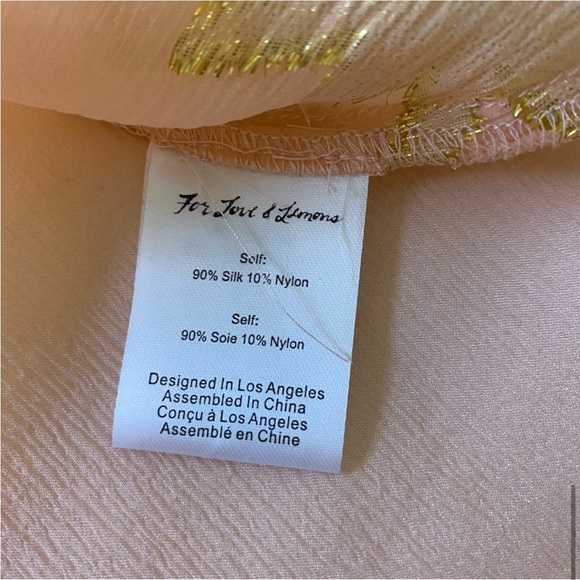 For Love & Lemons Gilded Star Ruffled Sheer Silk Blouse Rose Gold/Pink sz Xsmall - Picture 11 of 14